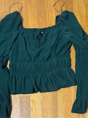Promesa Deep Green Smocked Peasant Top